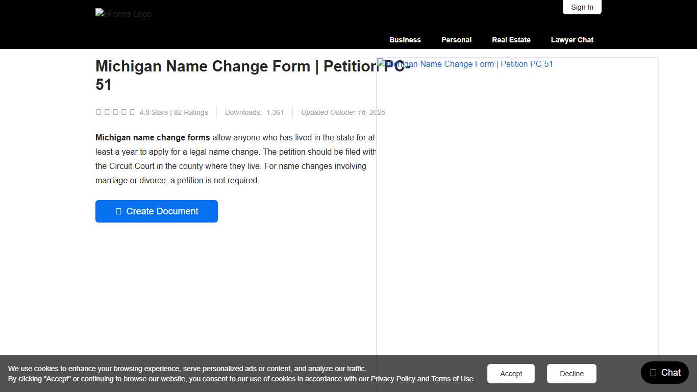Free Michigan Name Change Forms Petition PC-51 - PDF – eForms